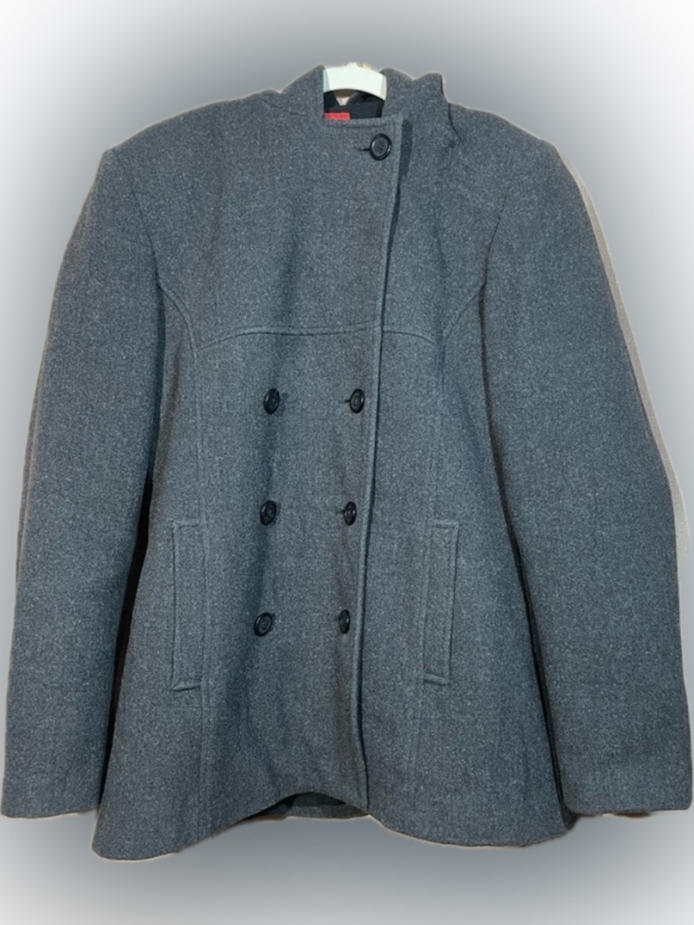Esprit Small Charcoal Double-Breasted Hooded Wool Coat GUC Vintage Y2K